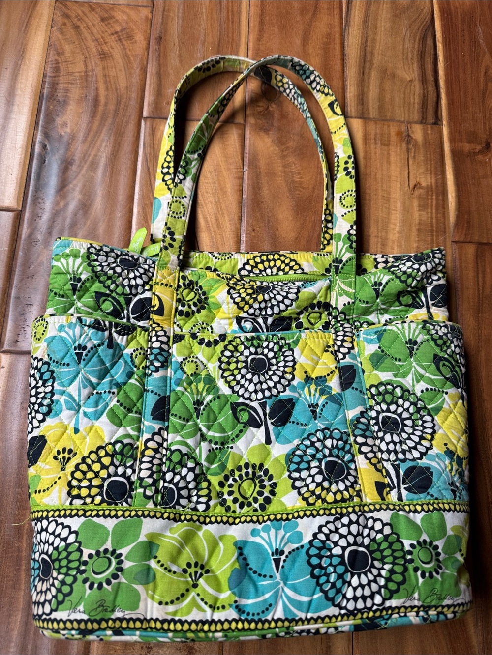 Vera Bradley Quilted Floral Tote in Green, Teal & Yellow